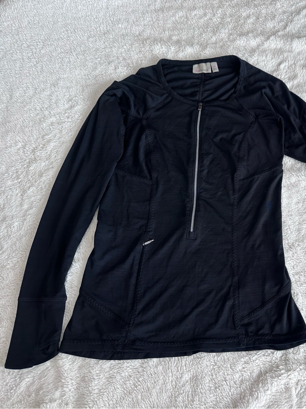 Athleta Black Lightweight Zip-Front Crew Sweater